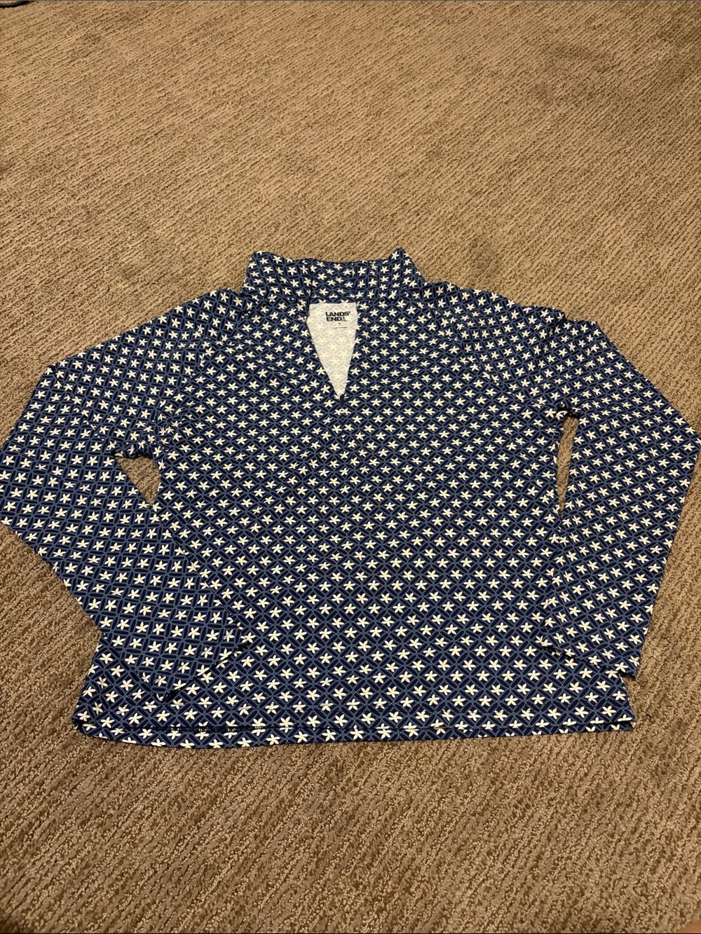 Lands' End Navy Pullover with White Star Print